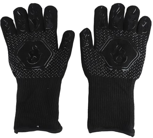 XHTLLO Guanti da BBQ, Guanti Resistenti al Calore di Sicurezza Addensati Resistenti al Calore in Silicone di Cotone, Comodi Guanti da Cucina Flessibili Antiscivolo, per Cottura al Barbecue