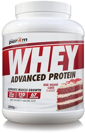 Per4m Whey Protein Concentrée, Prise de Masse et Récupération Musculaire, Acides Aminés Essentiels, Haute Teneur en Protéines, Faible en Glucides, Complément Fitness Sport – Red Velvet Cake – 2010g