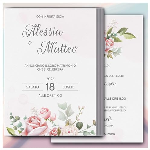 Partecipazioni Matrimonio Personalizzate 8pz Stampa inclusa - Inviti Matrimonio Personalizzabili in Carta Martellata Alta Qualità 200gr - 16x11,5cm - Essential WI-7 EchoPrint