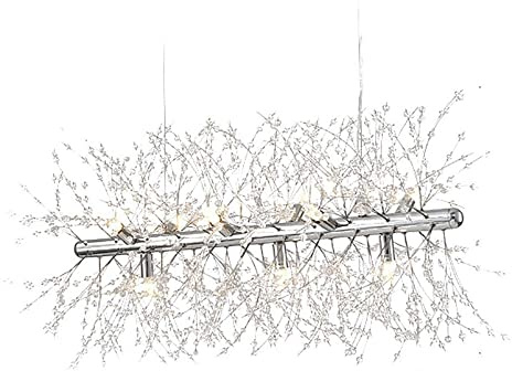 ANram Lampadari Vintage Fuochi D'artificio G9 Illuminazione Moderna A LED Lampada a Sospensione in Cristallo K9, Plafoniera Rettangolare con Dente di Leone Sala da Pranzo Soggiorno Cucina Isola Il