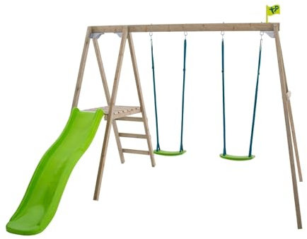 Station THYMÉLÉE 2 balançoires - Toboggan - kit d'ancrage - Bois FSC® h200 cm