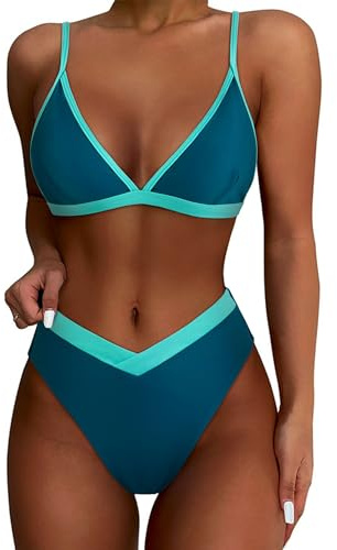 DOULAFASS V-förmige Taille Bikini Damen Set Hoher Schnitt Triangel Bikini 2tlg Bademoden
