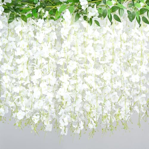 3PCS Artificial Wisteria Vine Flower Garland Hanging Flowers Vine，6FT Fake flower Wisteria Hanging Flower Silk Flowers for Outdoor Indoor Wedding Arch Wall Party Garden Home Decoration