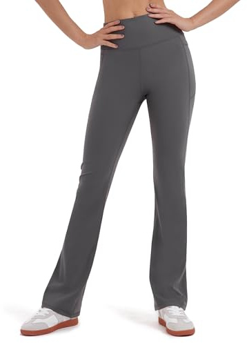 Zylioo utsvängda leggings med långa ben yogabyxor dam lång/extra långa, ogenomskinliga bootcut leggings stor/extra stor, träningsbyxor bootleg jazzbyxor, GRÅ, XS Extra Tall