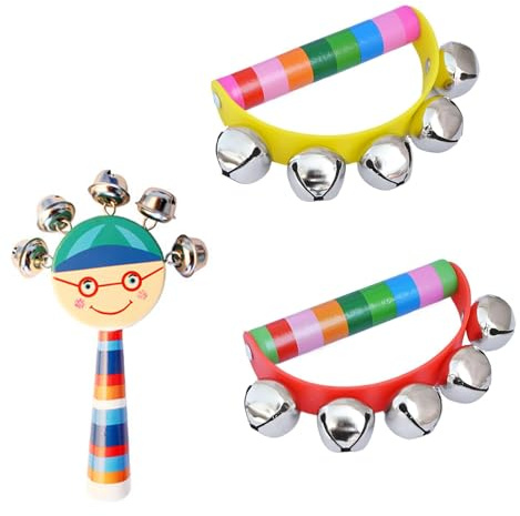 2 Pcs Tambourine And 1 Pcs Smile Jingle Hand Bells, Tambourine For Kids, Baby Tambourine, Baby Bell, Wooden Musical Instruments For Children For Kids Baby Adult Best Holiday Birthday Party Gifts