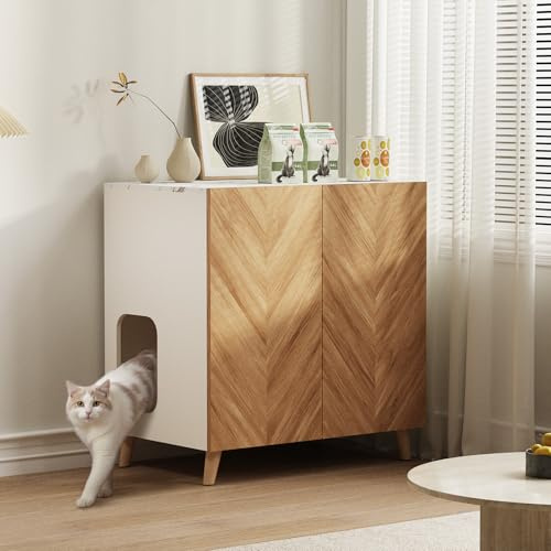 DAWNYIELD Mueble arenero para Gato con patrón Espina de Pescado