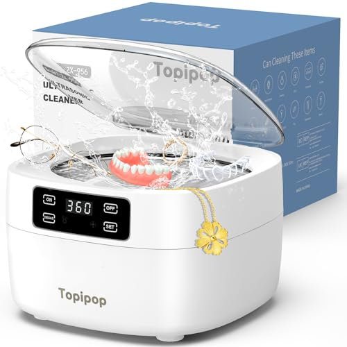 Topipop Ultraschallreinigungsgerät, 48000Hz Ultraschallreiniger, 750 ml brillenreinigungsgerät, 5 Modis Ultrasonic Cleaner zum Reinigen von Brillen, Schmuck, Uhren, Ringen, Rasierklingen Etc (White)