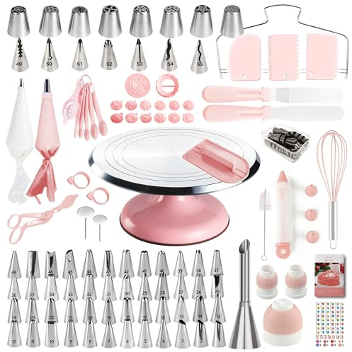 Cake Decorating Kit, 138pcs Cake Decorating Supply with Aluminium Cake Turntable, 64 Numbered Icing Piping Tips, 2 Spatulas, 3 Icing Comb Scraper and Leveller, 32 Piping Bags,cake decorating tool