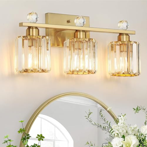 Mengjay Applique Moderna In Cristallo, Lampade da toletta per bagno,Per Camera Da Letto Soggiorno Sala Da Pranzo Corridoio Illuminazione (D'oro)