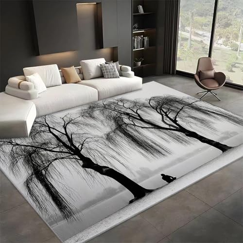 WHUOEUCO Tappeto Moderno Salice Grigio 140x200cm Tappeti per Salotto Lavabile, Tappeto Pelo Corto Antiscivolo Morbido per Soggiorno Camera da Letto Casa Decorare