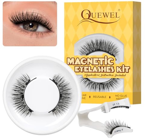 QUEWEL magnetische-Wimpern mit Applikator, 1 Paar Magnet-Wimpern wiederverwendbar, kein Eyeliner und Kleber erforderlich, Wimpern-Magnetisch lassen sich leicht anbringen und entfernen (YT01)