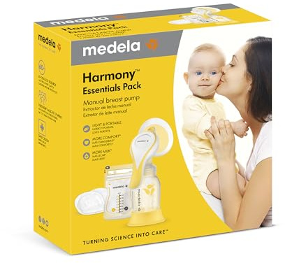 Medela Harmony Essentials Pack – Set mit Harmony Handmilchpumpe, PersonalFit Flex Brusthaube, Muttermilchbeuteln und Stilleinlagen – Ideal für unterwegs
