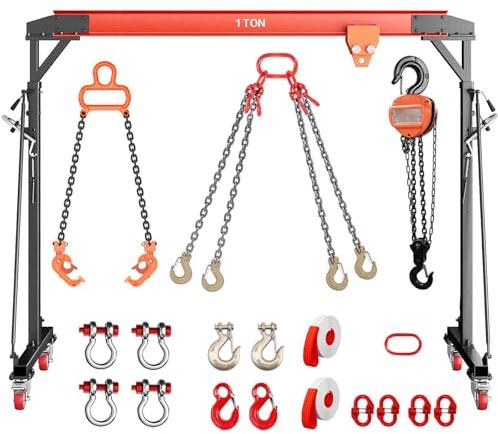 2200 LBS Gantry Crane with 8-12 FT Adjustable Height, 1 Ton Gantry Crane, Shop Crane Lift Hoist for Warehouse, Factory(with Manual Trolley & Hoist, Lifter, Sling, Hooks, Shackles, Links)