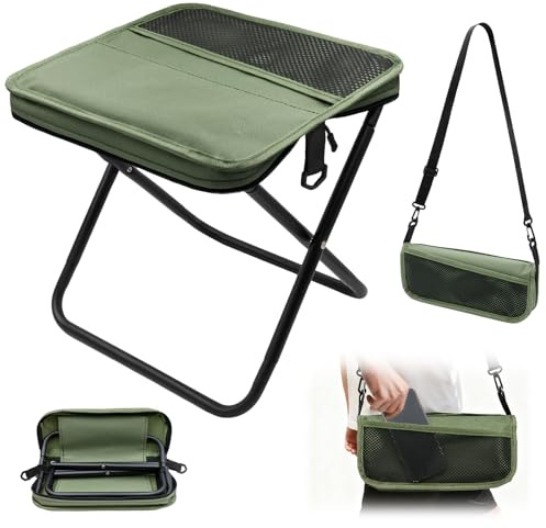 Sgabello zaino pieghevole portatile, sgabello da campeggio leggero con tracolla, sgabello pieghevole con borsa da trasporto con cerniera per pesca, viaggi, escursionismo, picnic(verde, grande)