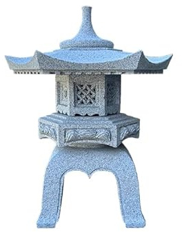 Geosism & Nature Farol Chino de Piedra Tallada a Mano (Granito Rosa), ROKKAKU YUKIMI, 55 cm de Alto - GL043D45