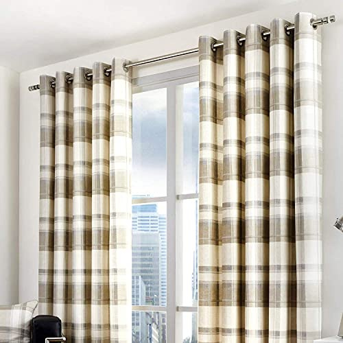 Dreams 'n' Drapes Federa Fusion – Balmoral Check, Tessuto, Natural, Curtains: 66 Width x 72 Drop (168 x 183cm)
