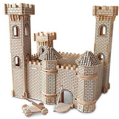 Puzzled 3D Puzzle Castle Set Wood Craft Construction Model Kit, Fun & Educational DIY Wooden Toy Assemble Model Unfinished Crafting Hobby Puzzle to Build and Paint for Decoration 182 Pieces Pack