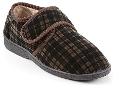 Dr Keller Mens Wide Fit Touch Fasten Slipper Brown 9