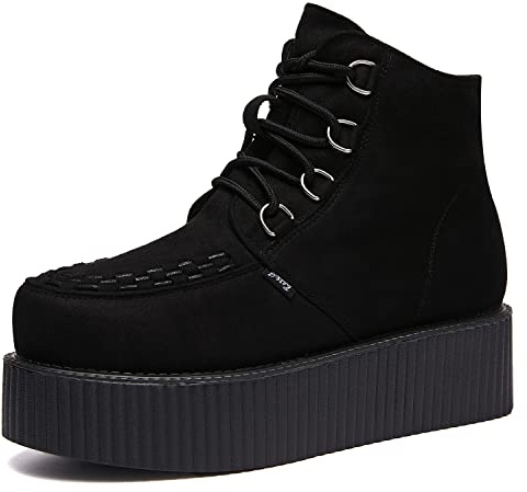 RoseG Women's High Top Suede Lace Up Flat Platform Creepers Shoes Boots Black Size8