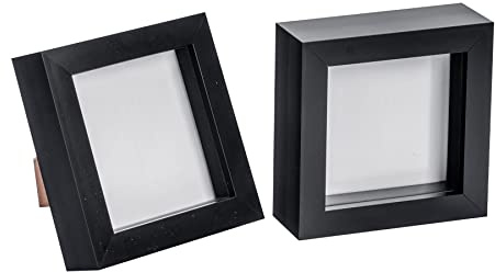 Nicola Spring 3D Shadow Box Photo Frames - 4 x 4 (10 x 10cm) - Pack of 2 - Black 3D Photo Frame Picture Frame Box Small Square Display Case for Crafts, Keepsakes, Wedding, Graduation