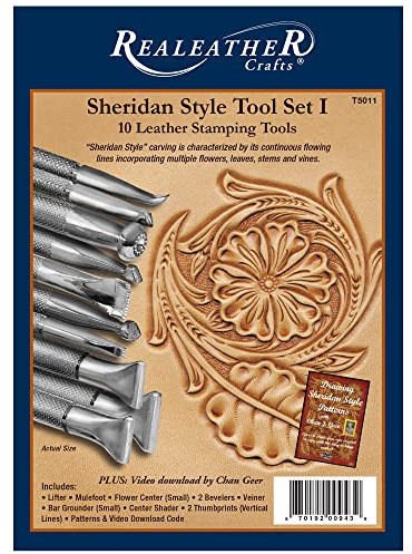 Realeather Leather Stamps Tool Set for Leather Crafting, 10 Stamping Tools, Sheridan Style Stamp Set I