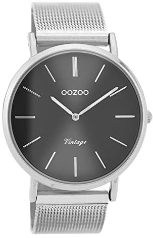 Oozoo Vintage Damenuhr mit massivem grobmaschigem Edelstahl Milanaise Metallband 40 MM Silberfarben/Silbergrau C9937