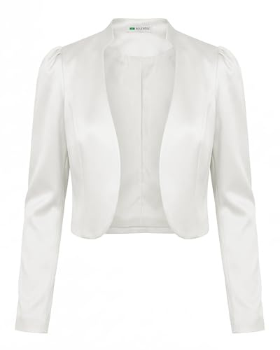 Bolerose Formale Raso a Maniche Lunghe Bolero Giacca (Avorio, 4XL)