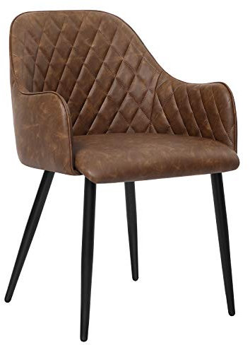 SONGMICS Esszimmerstuhl, Sessel, Polsterstuhl mit Armlehnen, PU-Bezug, Vintage, bis 110 kg belastbar, für Esszimmer, Wohnzimmer, Schlafzimmer, braun LDC085K01, 0194343107011