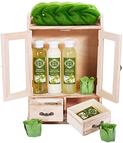 BRUBAKER Cosmetics - Coffret de bain - Olivier - 10 Pièces - Armoire en Bois - Idée cadeau
