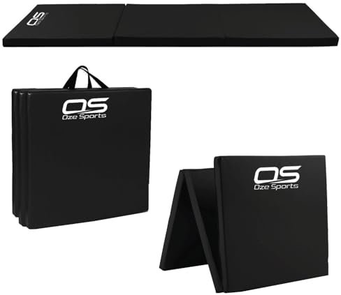 Gymnastic Tumble Exercise Mat – Non Slip PU Leather Surface - High Density Polyether Rebound inner Material – 6FT Long Tri Folding Crash With Carry Handles perfect for gymnastics yoga Pilates (Black)