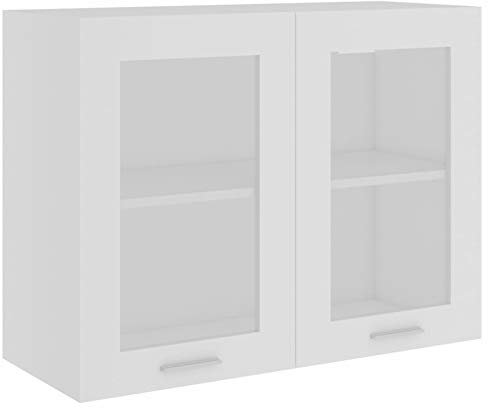Tidyard Mobile Pensile,Armadio Sospeso,Armadietto a Muro,per Cucina,Armadietto Pensile,Armadietto da Parete per Il Cucina Vetro Bianco 80x31x60 cm Legno Multistrato