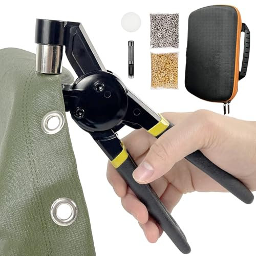 HAPDEN Ösenzange Set, mit Zangenpackung und 200 Ösen 10mm, Manuell Ösenzange für Planen, Stoffe, Markisen, Sonnensegel und Kunstleder usw. Ösenstanze für Planenösen und Metallösen