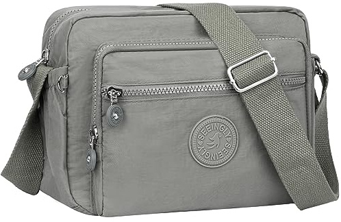 NEWIROVE Umhängetasche Damen Mittelgroß Nylon Wasserdicht Crossbody Bag Leichte Schultertasche Damen Handtaschen Mit Vielen Fächern Sportlich Umhängetasche Für Einkaufen, Reisen, Schule,Grau