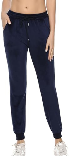 Aottori velour joggingbyxor dam nicki byxor långa sportbyxor varma dam fritidsbyxor sweatpants träningsbyxor joggingbyxor dambyxor, Marinblå, XXL