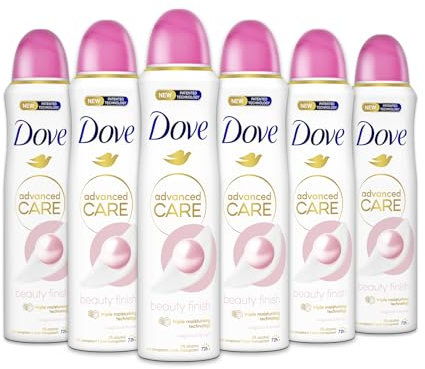 Dove Deodorante Spray Advanced Care Beauty Finish, con Formula Idratante e Delicata sulla Pelle, Senza Alcol, Pelle Asciutta Fino a 72 Ore, Deodorante Uomo e Donna, 6 Pezzi da 150ml