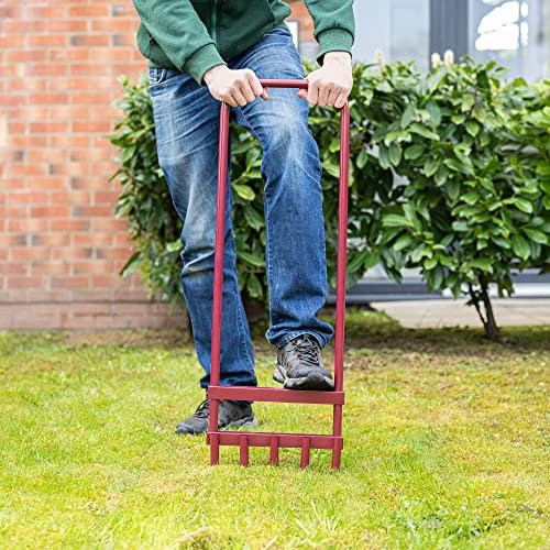 Hardys Hollow Tine Lawn Aerator - Manual Grass Aerator & Spiker - Heavy Duty Garden Tool with Large Footplate - 91cm x 30cm x 5cm