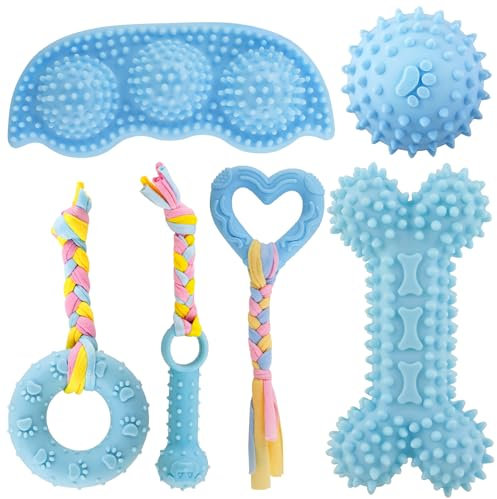 Kapetgo Kauspielzeug für Welpen, Blau, für kleine Hunde, 6 Stück