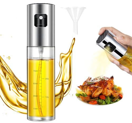 RAYPOW Pulvérisateur d'huile en verre de 100 ml avec entonnoir, huile d'olive pour friteuse à air et cuisine, vaporisateur d'huile d'olive et vinaigre