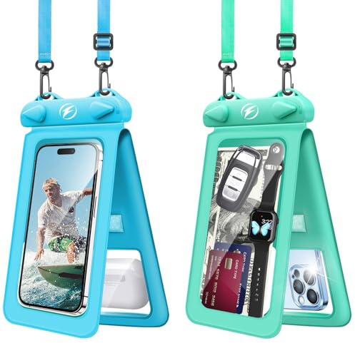 Custodia impermeabile per telefono, confezione da 2, custodia impermeabile per telefono cellulare, doppio spazio, borse asciutte per telefono cellulare fino a 20 cm, custodia impermeabile IPX8 per