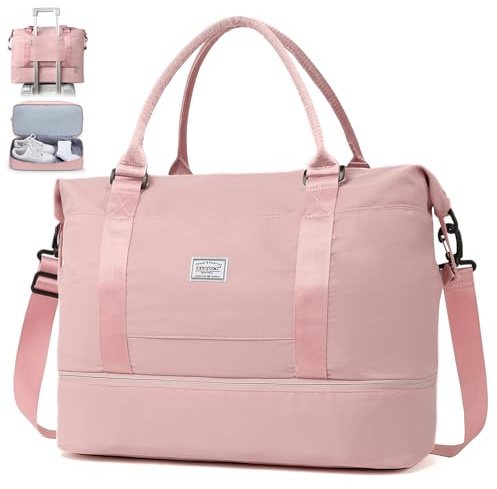 TANTOMI Reisetasche Handgepäck,Sporttasche Damen,46x23x32 cm,Handgepäck Tasche Weekender Bag wasserdichte Reisetasche Duffle Bag Trainingstasche Kliniktasche Geburt Geeignet Urlaub Camping，Rosa