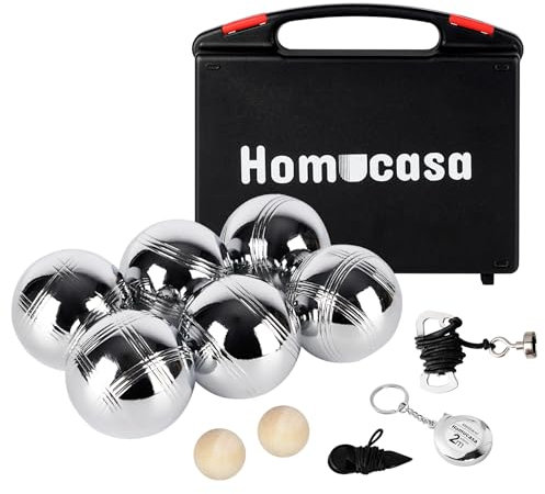 Homucasa Boule Kugeln Set 6 Kegeln Boccia Kugeln Set, Petanque-Kugeln Set Boules/Petanque Set mit PP-Aufbewahrungsbox, 73mm/ 720g pro Kugel, 6er-Set-Serie C, Perfekt für Outdoor- und Freizeitspiele