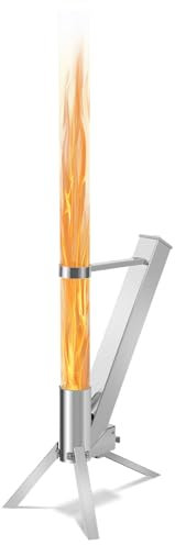 Fiqops Pellet Torch Fire Tube, Stainless Steel Pellet Torch with 100x8cm Glass Tube, Decorative Fire Column for Outdoor Ambiance, Fire Tube for Garden and Patio, Easy Assembly