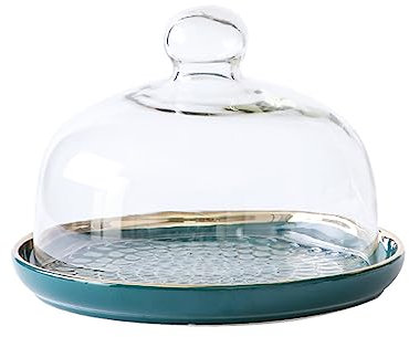 Gaxcent Kuchenhaube Keramik Kuchenplatte Glas Kuchenglocke Kuchenständer Torten Glasglocke Tortenständer Glashaube Käseglocke Lebensmittel Abdeckung für Hochzeit Geburtstag Party,Grün,15cm