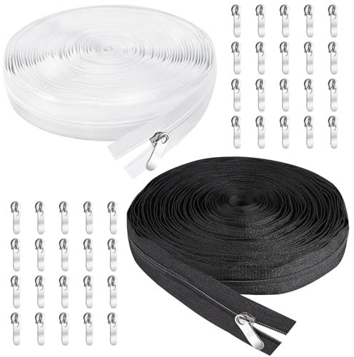 MOERDIFFER Oändlig dragkedja med dragkedja, 20 m, dragkedja, metervara (svart vit), 2,7 cm bred, oändlig dragkedja för sängkläder, delbar dragkedja med 40 nylonblixtlås, ändlös