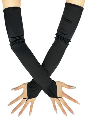 Annlpoy gants longs femme noir sans doigts de soirée 1920s Gants Courts Classique pour femme avec Dentelle Gants Mariage, Soirée, Opéra et Costume de Carnaval, Satin Élastique, Taille Unique