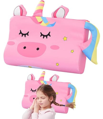 GAROMIA Schlummerkids - Cuscino calmly per bambini, 44 x 27 cm, con motivo unicorno, ergonomico, con animali Kawaii, con federa per sogni morbidi