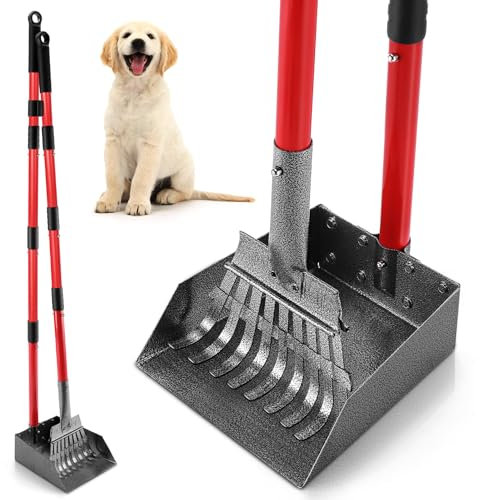Ormalla Hundekotschaufel, Hundekotsammler Aus Edelstahl Für Große, Mittelgroße Und Kleine Hunde, Abnehmbares Metallrechen Und Tablett Für Garten, Gras, Erde Oder Kies - Rot
