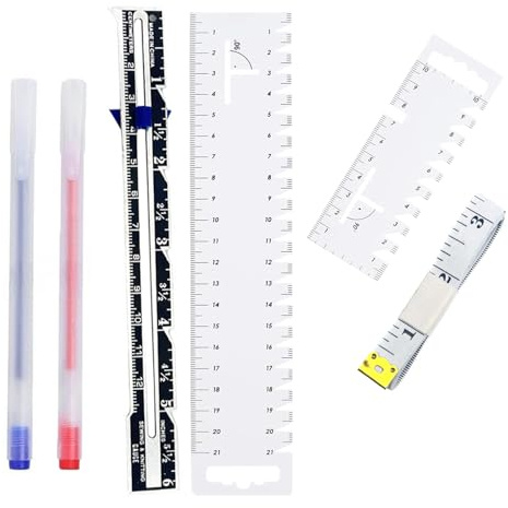 ZWWOGE 3 Pièces Couture Règle,1 règle en cuir et 2 stylos neutres,Mercerie Couture Accessoire,Règle Couture,Materiel de Couture,Accessoire D'outil de Couture pour la Couture Modèle de Dessin Outil