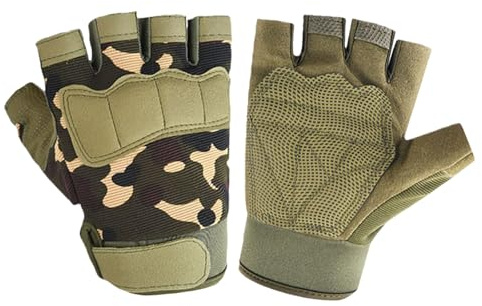 Kids Tactical Half Finger Riding Bike Gloves Anti-Slip Military Outdoor Training Cycling Camo Sports Gloves for Boys 8-15 (Green Camo)