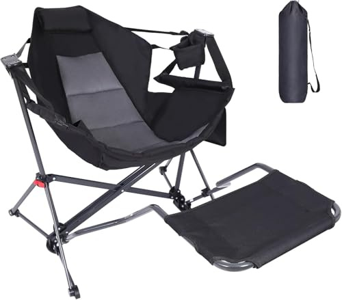 WGOS Hammock Chair, Hammock Camping Chair with Removable Footrest, Rocking Chair Outdoor, Camping Chair Swing, Hammock with Stand, Carry Bag, Cup Holder (1 Pack)